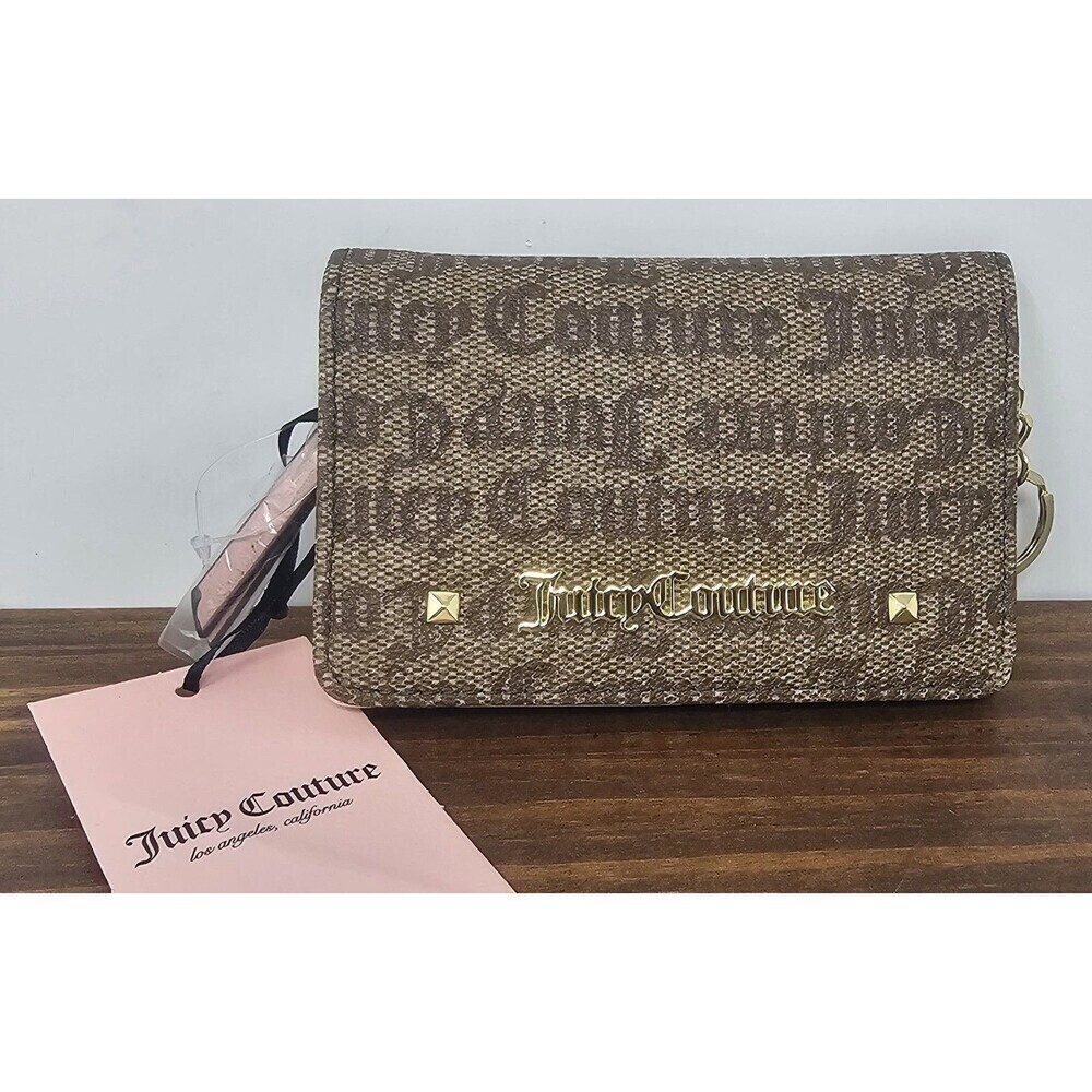 Juicy Couture Chestnut Chino & Pink Credit Card Bifold Wallet Key Ring NWT